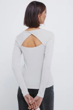 New Springfield T-shirt décolleté dos en lurex gris