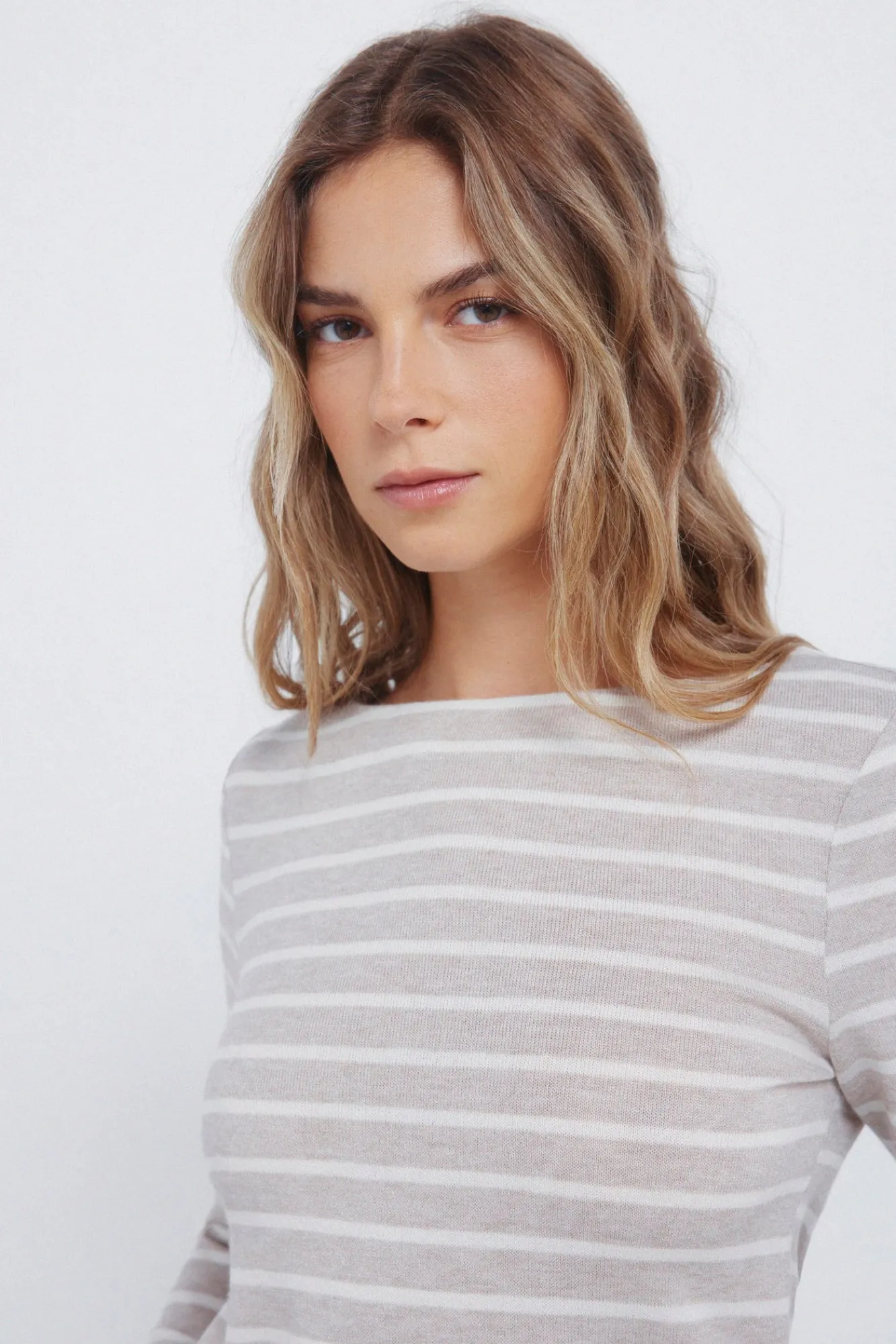 Best Springfield T-shirt en en maille rayures gris