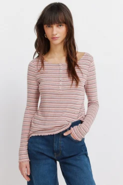 Online Springfield T-shirt manches longues à rayures rose