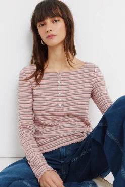 Online Springfield T-shirt manches longues &agrave; rayures rose