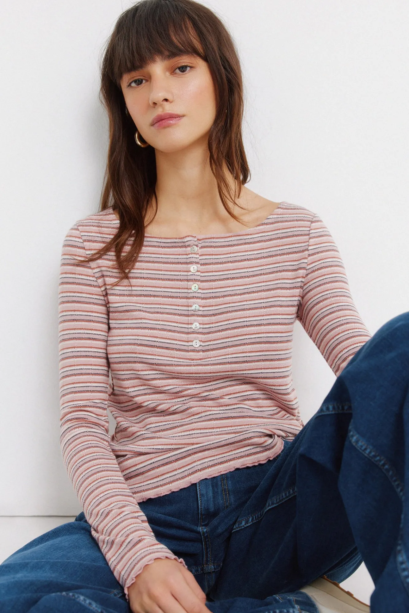 Online Springfield T-shirt manches longues à rayures rose
