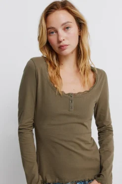 Outlet Springfield T-shirt manches longues en dentelle