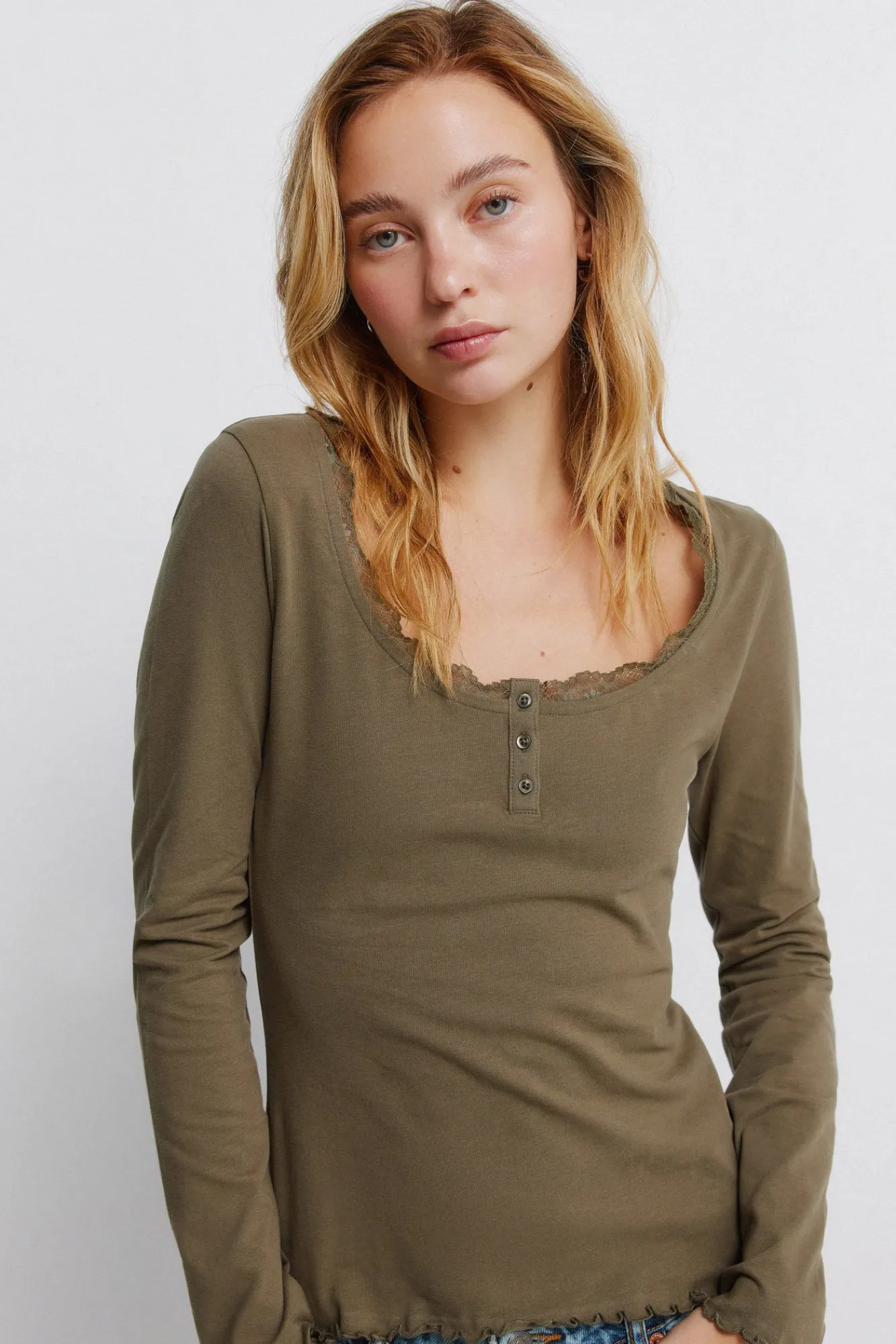 Outlet Springfield T-shirt manches longues en dentelle