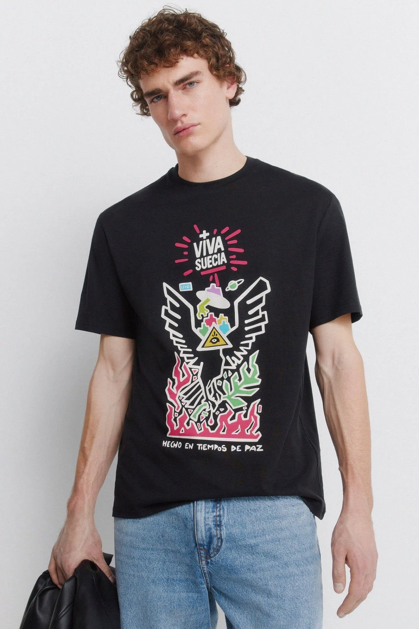 Best Springfield T-shirt Viva Suecia noir