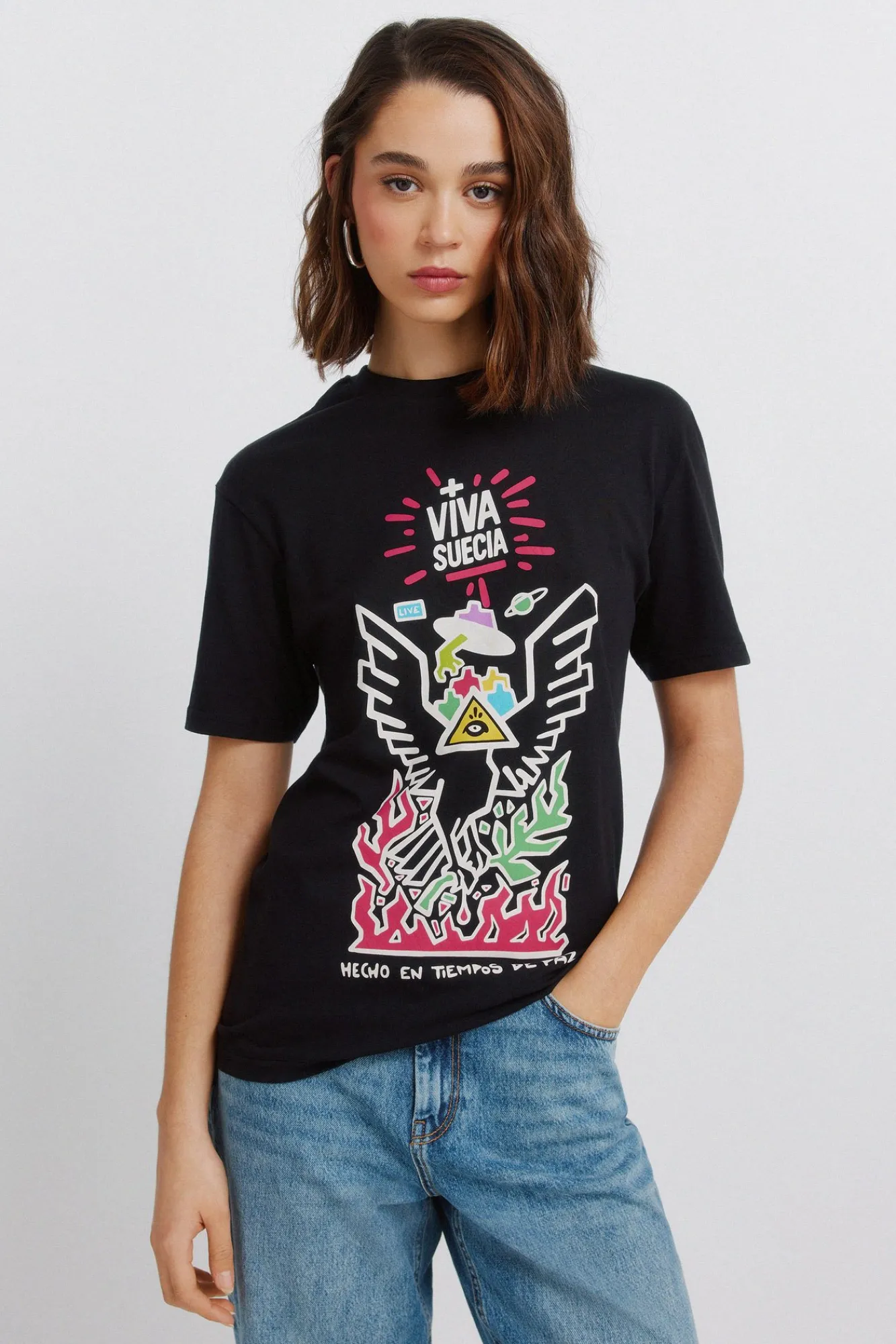 Best Springfield T-shirt Viva Suecia noir
