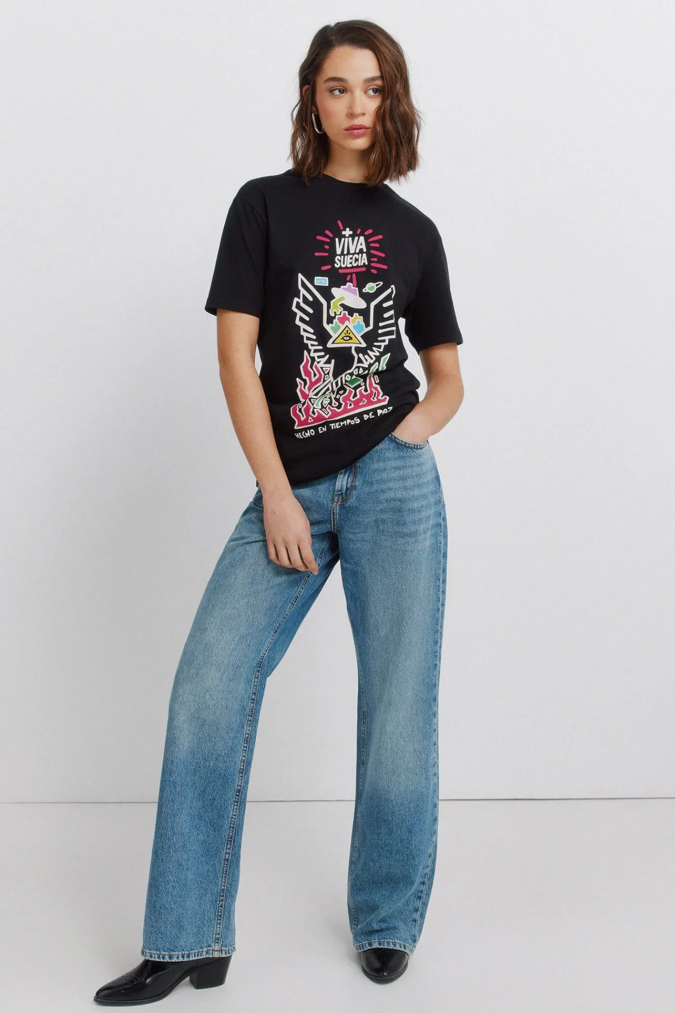 Best Springfield T-shirt Viva Suecia noir