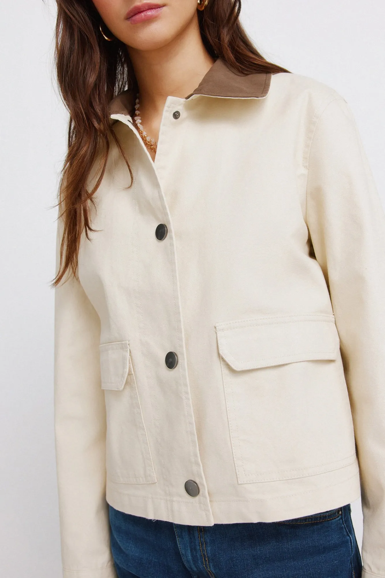New Springfield Veste courte en coton beige marron