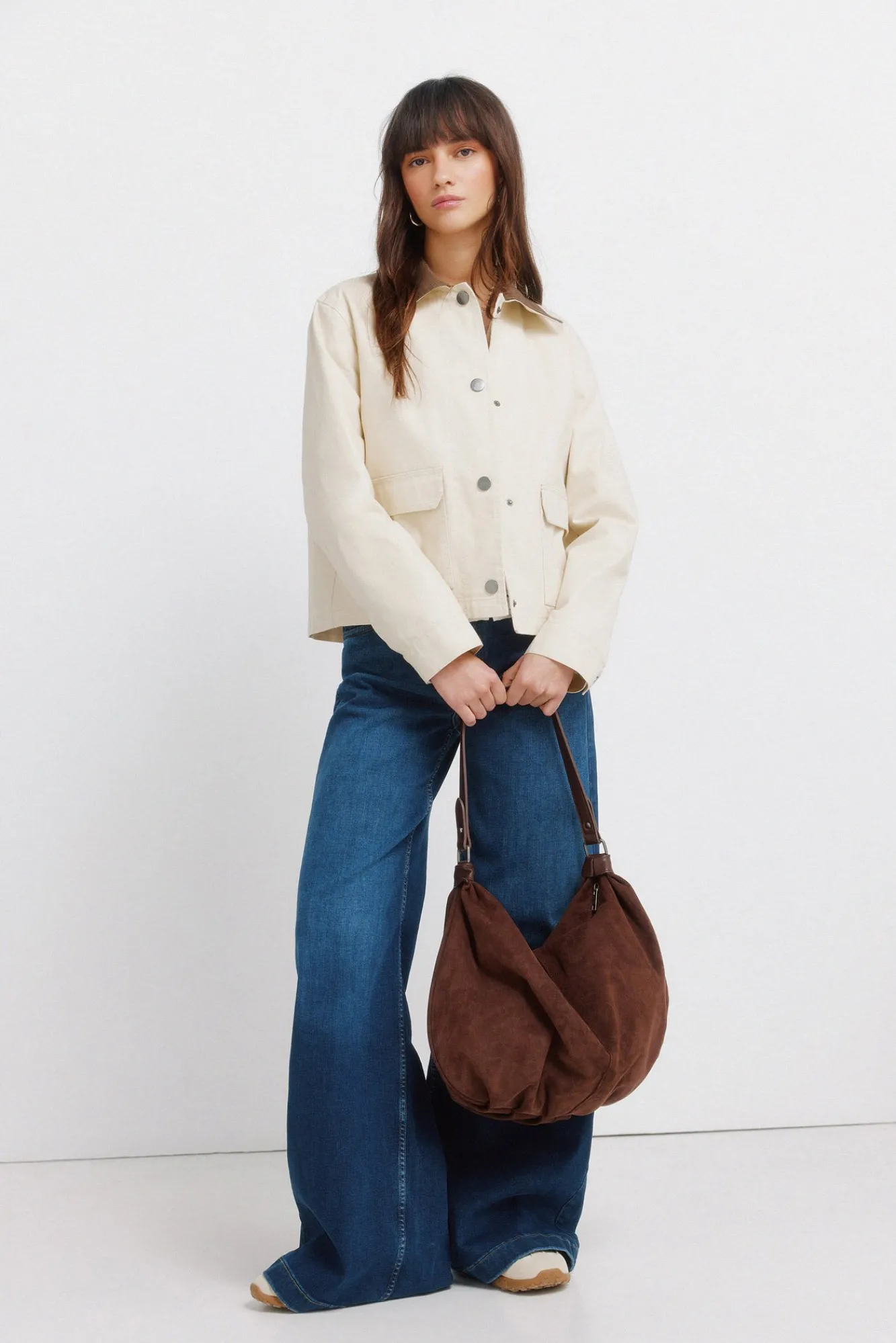 New Springfield Veste courte en coton beige marron