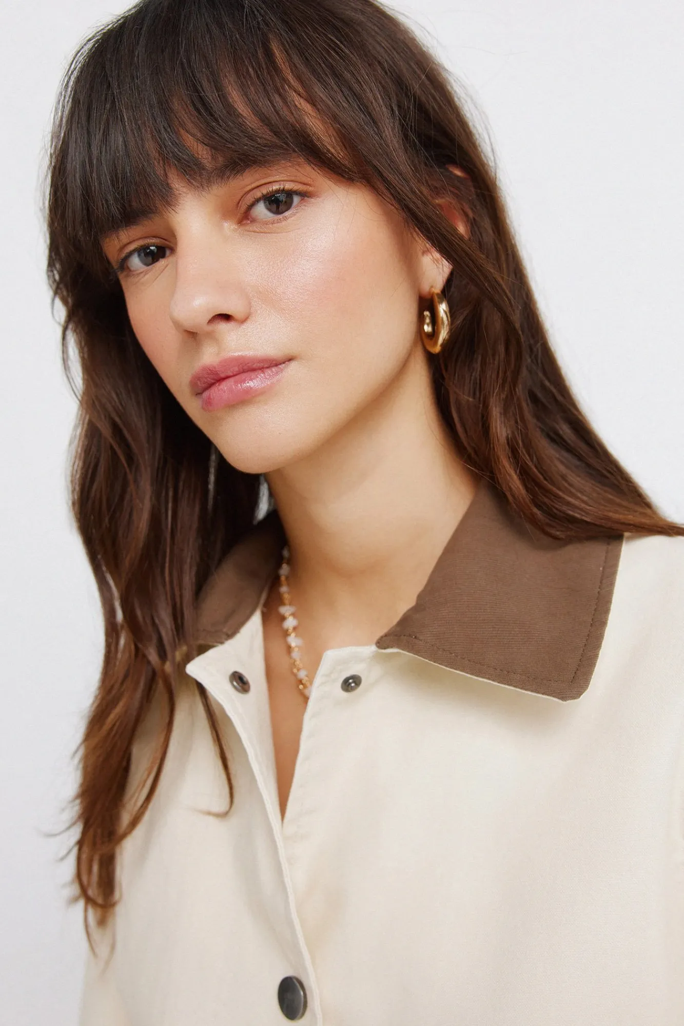 New Springfield Veste courte en coton beige marron
