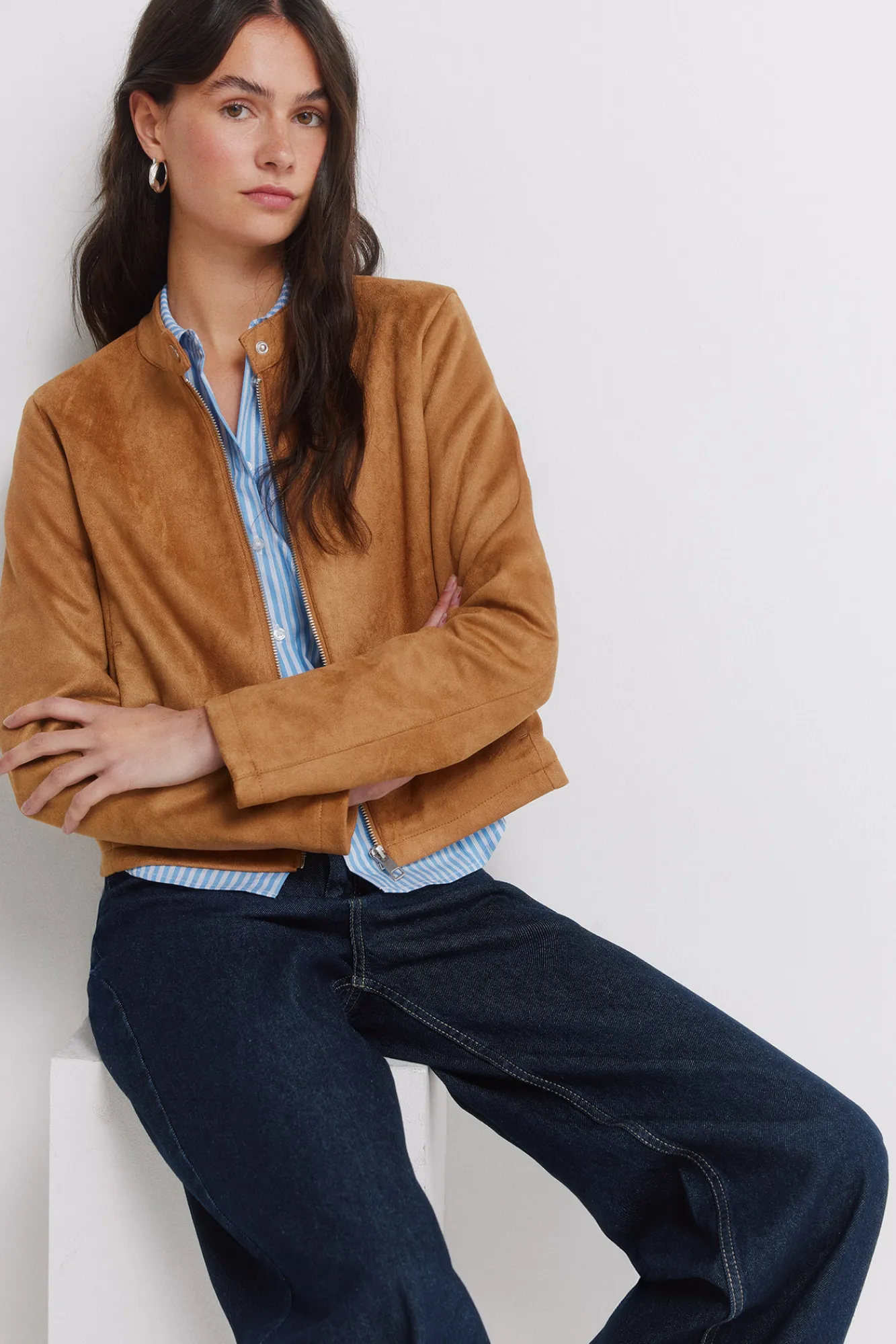 Sale Springfield Veste courte en daim synthétique nude
