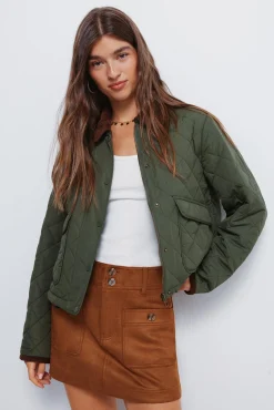 Hot Springfield Veste courte matelass&eacute;e avec col en velours c&ocirc;tel&eacute;