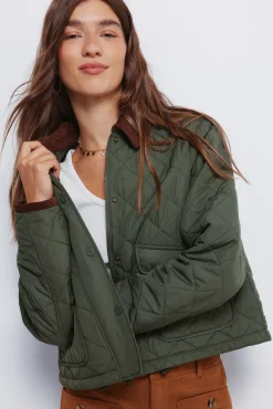 Hot Springfield Veste courte matelassée avec col en velours côtelé