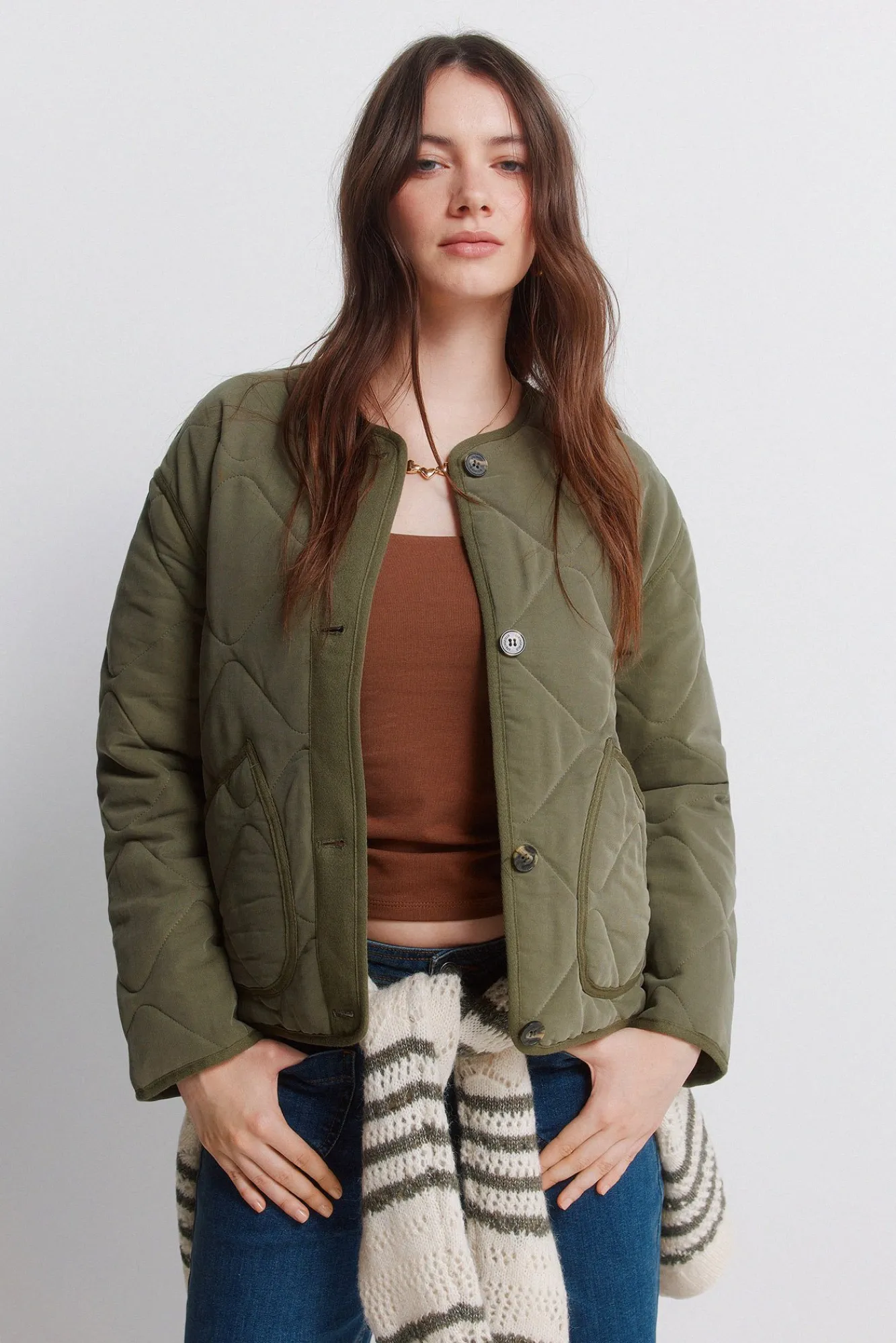 Springfield Veste courte matelassée verte beige