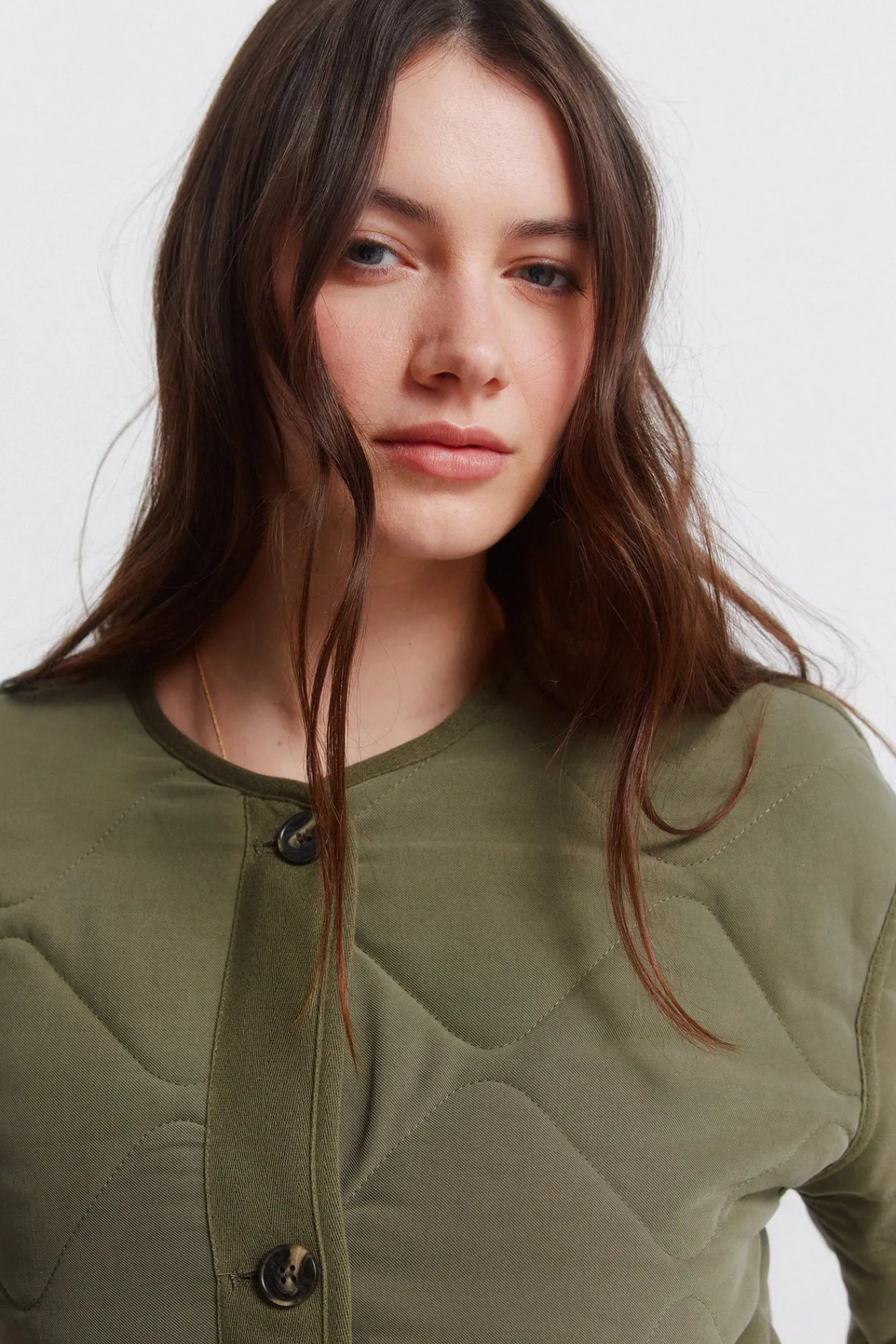 Springfield Veste courte matelassée verte beige