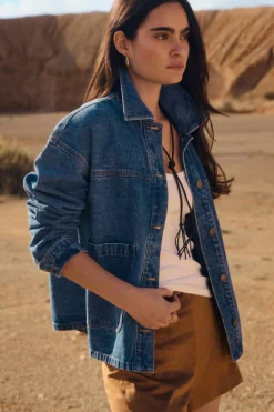 Springfield Veste oversize en denim bleu